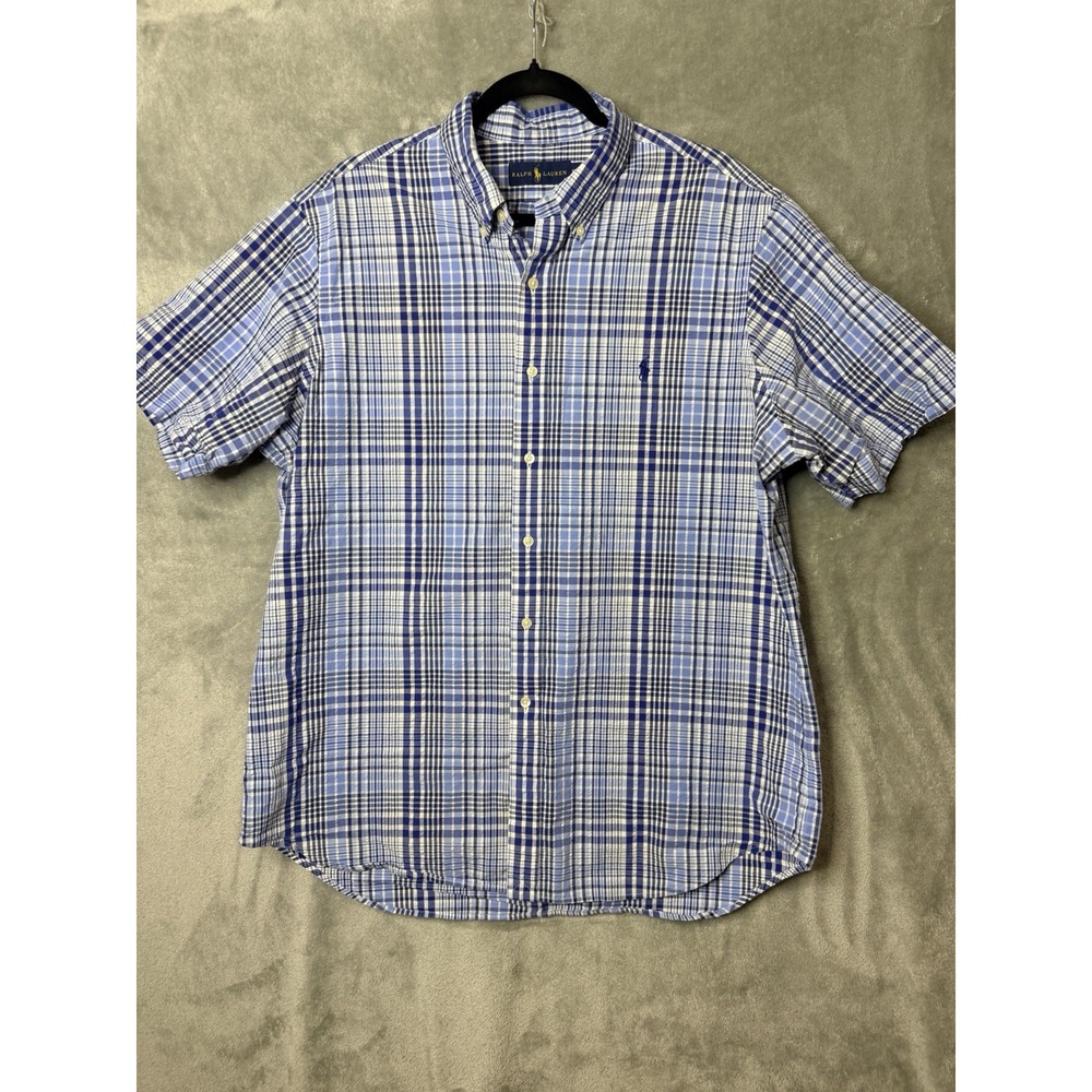 Ralph Lauren Mens XL Blue White Plaid Short Sleeve Button Down Shirt Classic Fit - Picture 3 of 7